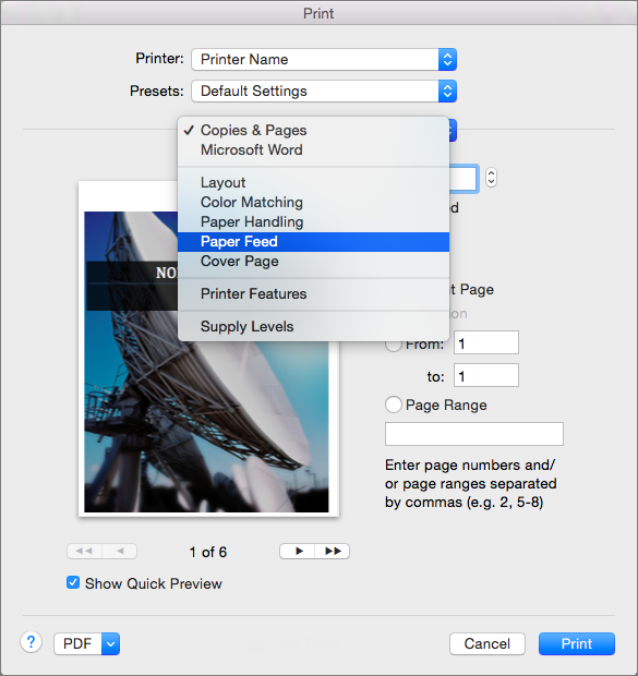 Change to manual feed printing from mac computer